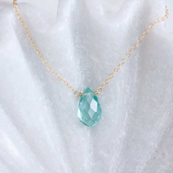 Aquamarine Quartz Tear Drop Necklace - Picture 4 of 5